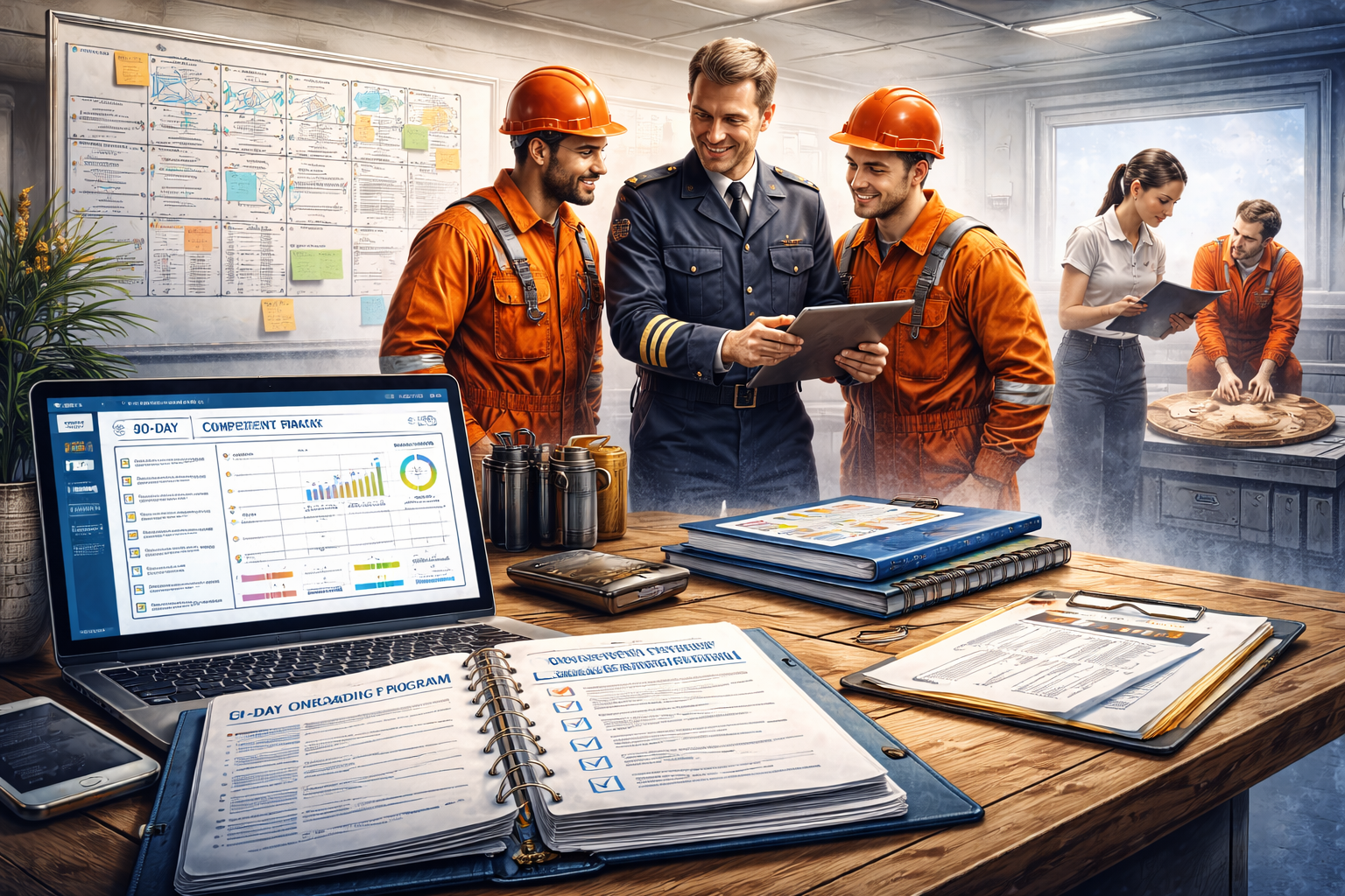 Maritime crew training session in classroom